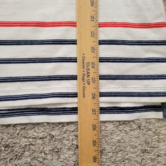 Lands End Hoodie Womens XL Blue Off White Striped Henley Pullover Patches Pocket - Picture 6 of 9